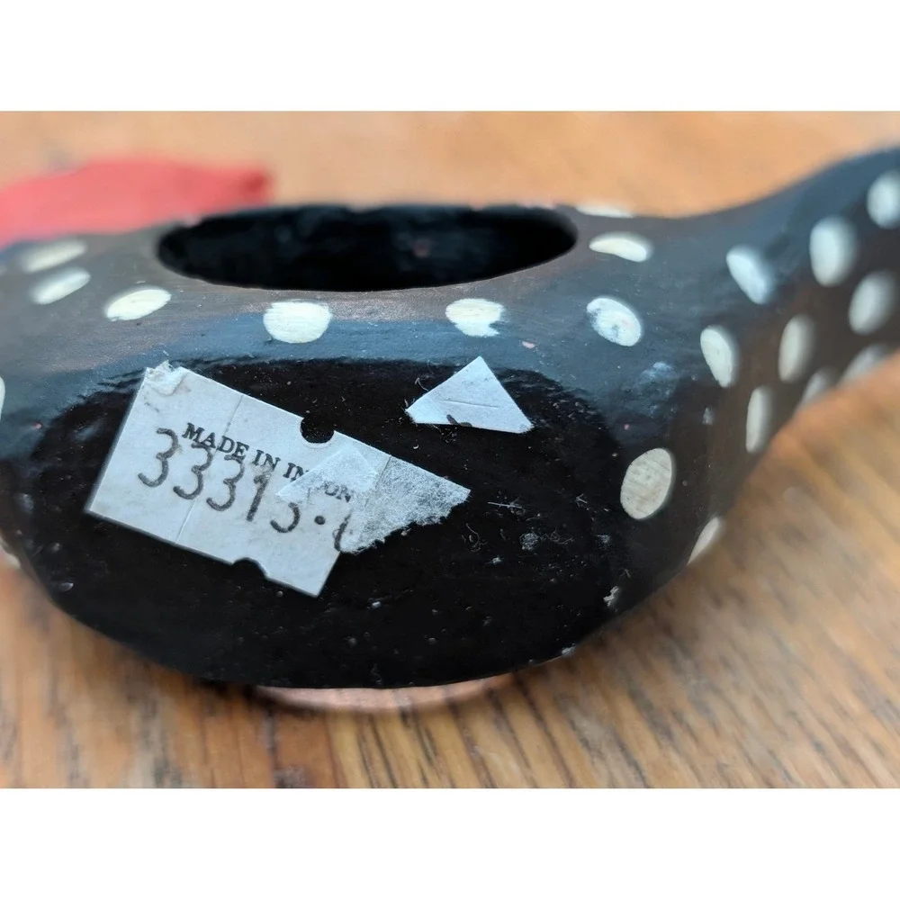 Vintage‎ Hand Painted Wooden Chicken Napkin Rings 4 Black Polka Dot Folk Art